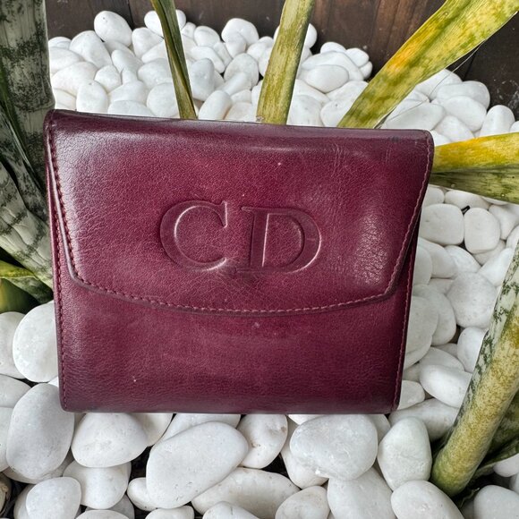 Vintage Christian Dior Bordeaux Red Leather Wallet - Picture 1 of 11